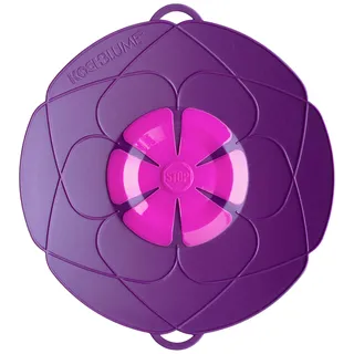 KOCHBLUME das Original, Silikon Überkochschutz für Töpfe und Pfannen, Mikrowellen-Deckel, Spritzschutz und Dampfgar-Aufsatz | (Lila , L | Topfgröße 14-24cm)