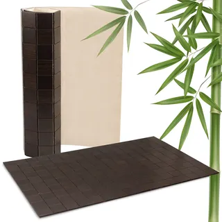 DE-COmmerce rutschfeste Badematte aus Bambus I Fussmatte Badteppich Bambusmatte Duschmatte Badezimmermatte Bamboo Badematte mit Anti-rutsch Rückseite I Badvorleger KARO Ebony 50 x 50 cm