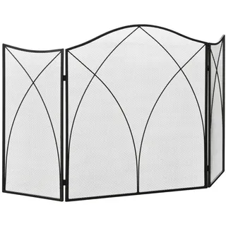 Homcom Kaminschutzgitter, Klappbares Kamingitter mit 3 Paneelen, Ofenschutzgitter, Funkenschutzgitter für Wohnzimmer, Metall, 108 x 76 cm, Schwarz