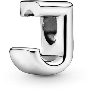 PANDORA Moments Buchstabe J - wendbares Alphabet-Charm aus Sterling-Silber mit geprägten Herzen und Perlen an der Rückseite - kompatibel mit Armbändern Moments Kollektion