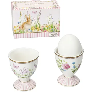 2x Happy Easter Eierbecher Porzellan für 2 Personen Frühstück Brunch Ostern Hase