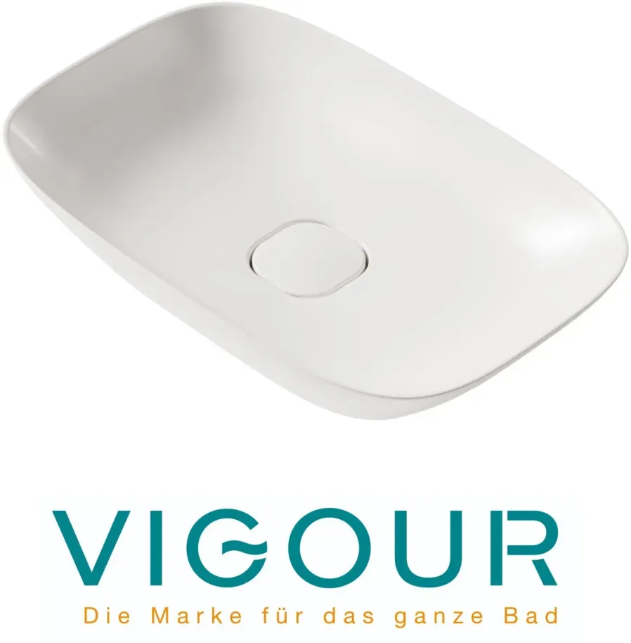 VIGOUR VOGUE Aufsatzschale ProtectPlus Beschichtung 60x38 cm Ablaufabdeckung mit VIGOUR Label, weiß