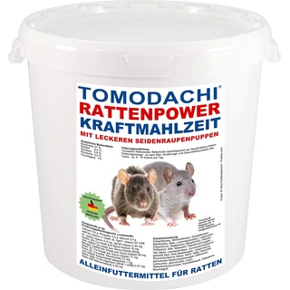 Tomodachi Rattenfutter mit tierischen Eiweißen, Rattennahrung mit Seidenraupen, Alleinfutter für die Ratte mit wenig Pellets und viel Gemüse, Karottenflocken, Erbsenflocken, Rattenpower 3kg Eimer