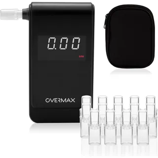 Overmax AD-10 Alkoholtester, Persönliches Alkoholmessgerät, Präzisionsmessung +/- 0,05 ‰ / 0,005% BAC, 15 Mundstücke, Reaktionszeit 5 Sekunden Messwertspeicher, Kalibrierung, Batterien 2 x AAA