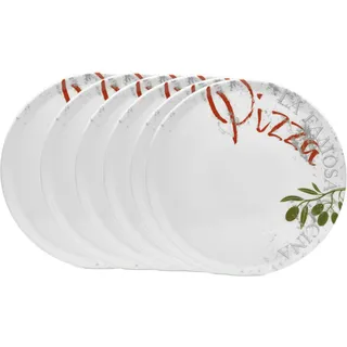 VAN WELL ø 6er Set Pizzateller Famosa Rund, 33,0 cm, Farbiges Porzellan