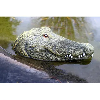LB H&F Lilienburg Teichfigur LB H&F Teichfigur Krokodil Kopf Schwimmtier Alligator, (Tierfigur Gartenteich Miniteich grün Teichdeko Krokodilkopf Pool Teich Gartendeko Teichtier Vogelschreck Vogelschutz Katzenabwehr Gartenteich Vogelabwehr, Reiherschutz Reiherabwehr Teichschutz Abschreckung), schwimmt, detailgetreu gearbeitet, Dekofigur 24x12cm grün
