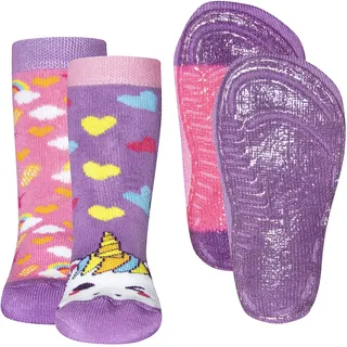 EWERS 2er Pack Einhorn Stoppersocken SoftStep, Socken mit Antirutschsohle für Mädchen, Anti-Rutsch-Socken mit Gummisohle, 2 Paar rutschfeste Kindersocken, Größe 18-19 - 18-19