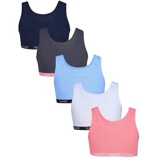 TupTam Mädchen Bustier mit Breiten Trägern 5er Pack, Farbe: Fashion Dunkelblau Dunkelgrau Blau Apricot Lila, Größe: 134-140 - 134-140