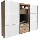Schwebetürenschrank WIMEX "Magic by fresh to go", braun (plankeneichefarben, außentüren weißglas), B:300cm H:236cm T:65cm, Schränke, tolles EXTRA: mit drehbarem TV-Element, Fronten aus Glas, Topseller