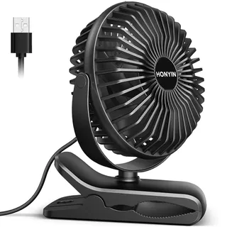 HONYIN Mini Ventilator mit Clip, 720 Grad Drehung Kleiner USB Ventilator, Starke + Stabile Klammer, 3 Geschwindigkeitsstufen, Ideal als Tischventilator im Büro