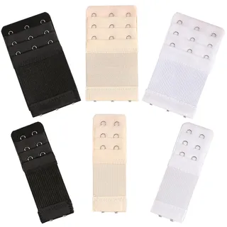 6 StüCk BH VerläNgerung FüR Damen, BH VerläNgerung 3 Reihen 2 Haken 3 Haken, BH Verschluss VerläNgerung - Weiß, Schwarz, Beige - Einheitsgröße