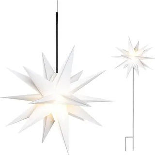 Sterntaler Dekostern | Weihnachtsstern Kunststoff | 18-Zacker mit Ständer | 55cm | Außen | LED | Netzstecker, Farbe:weiß - Weiß
