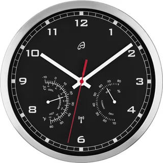 AURIOL® Aluminium Funkwanduhr mit Thermometer und Hygrometer (Silber/Schwarz)