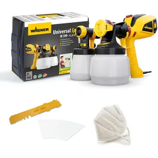 Wagner Farbsprühsystem W 590 FLEXiO für Wand- und Latexfarben, Lacke & Lasuren im Innen- & Außenbereich, 15 m2-6 min, Behälter 1300 ml/800 ml, 630 W