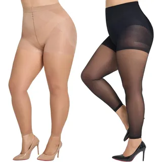 MANZI Bauchweg Strumpfhose Ohne Fuss Große Größen Shape Feinstrumpfhose Damen Leggings 30 Denier Schwarz Natur XXXL-XXXXL - 3XL-4XL