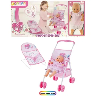 hauck Puppenspielset mit einer Puppe Buggy + Babywippe Puppenwagen Geschenk