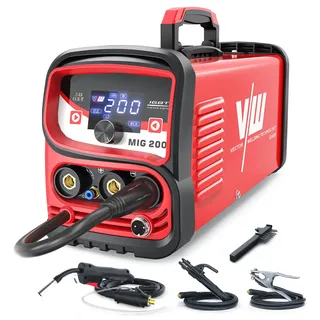 VECTOR WELDING 4-in-1 Kombischweißgerät 200A, MIG/Gasfreier Fülldraht FCAW/Lift-WIG Kontaktzündung/MMA, IGBT-Inverter, Überlastschutz, Digital LED-Anzeige für Werkstatt & Heimgebrauch