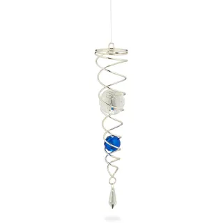 Relaxdays Windspiel mit Glaskugeln, Blau,Silber,Transparent