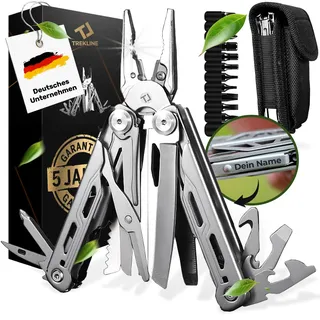 TREKLINE Premium Multitool Werkzeug [rostfreier Edelstahl] Survival Multifunktionsmesser perfektes Camping Zubehör, Multifunktionswerkzeug [28 Funktionen] Taschenmesser, Geschütztes Design
