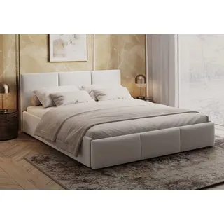 home collective Bett 160x200 cm Doppelbett Polsterbett Bettgestell mit Lattenrost aus Metall, hydraulischer Bettkasten, Samtbezug in beige, viel Stauraum, modern & - Beige