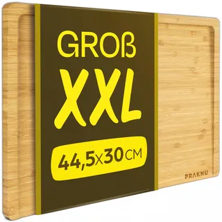 Schneidebrett aus Holz Groß XXL - Mit Saftrille - Beidseitig benutzbar - Holzbrett aus Bambus - Massiv