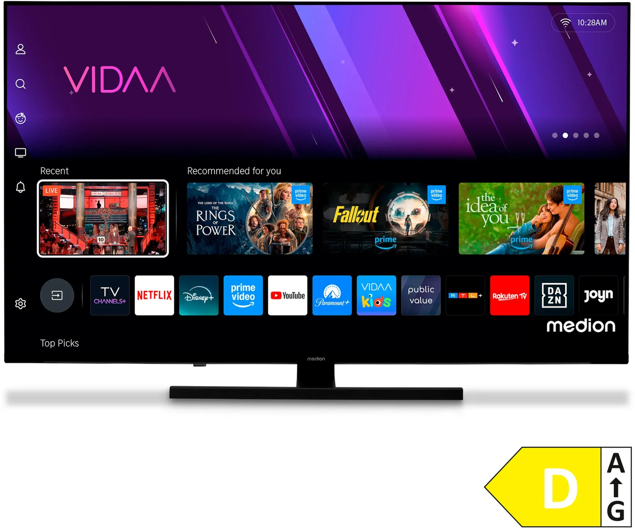 MEDION LIFE MD 855600 QLED Smart-TV, 138,8 cm (55'') Ultra HD Display, HDR, Dolby Vision®, MEMC, PVR ready, VIDAA App Store, NETFLIX, Disney+, Paramount+ & Amazon Prime Video App, Bluetooth®, DTS X, Dolby Atmos®, HD Triple Tuner