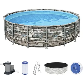 Power Steel Frame Pool Set 488 x 122 cm steinoptik inkl. Filterpumpe