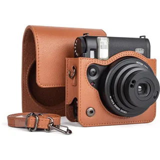 MUZIRI KINOKOO Fuji Instax Mini 99 Tasche, PU-Leder Schutzhülle für Mini 99 Sofortbildkamera, einfache Tragetasche mit verstellbarem Schultergurt – Braun