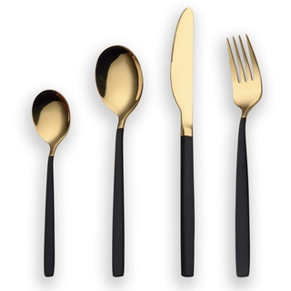 Berglander 24 Stück Titan schwarz Besteck Set, schwarzer Griff mit goldenen Mund Besteck Set, schwarz und golden Besteck Service für 6 (schwarz, Golden)