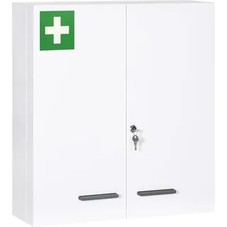 kleankin Medizinschrank 2-türig mit 6 Einlegeböden, apothekerschrank für Wandmontage aus Stahl in Weiß 55x18x60cm für Medikamente & Pflegeprodukte Aosom.de