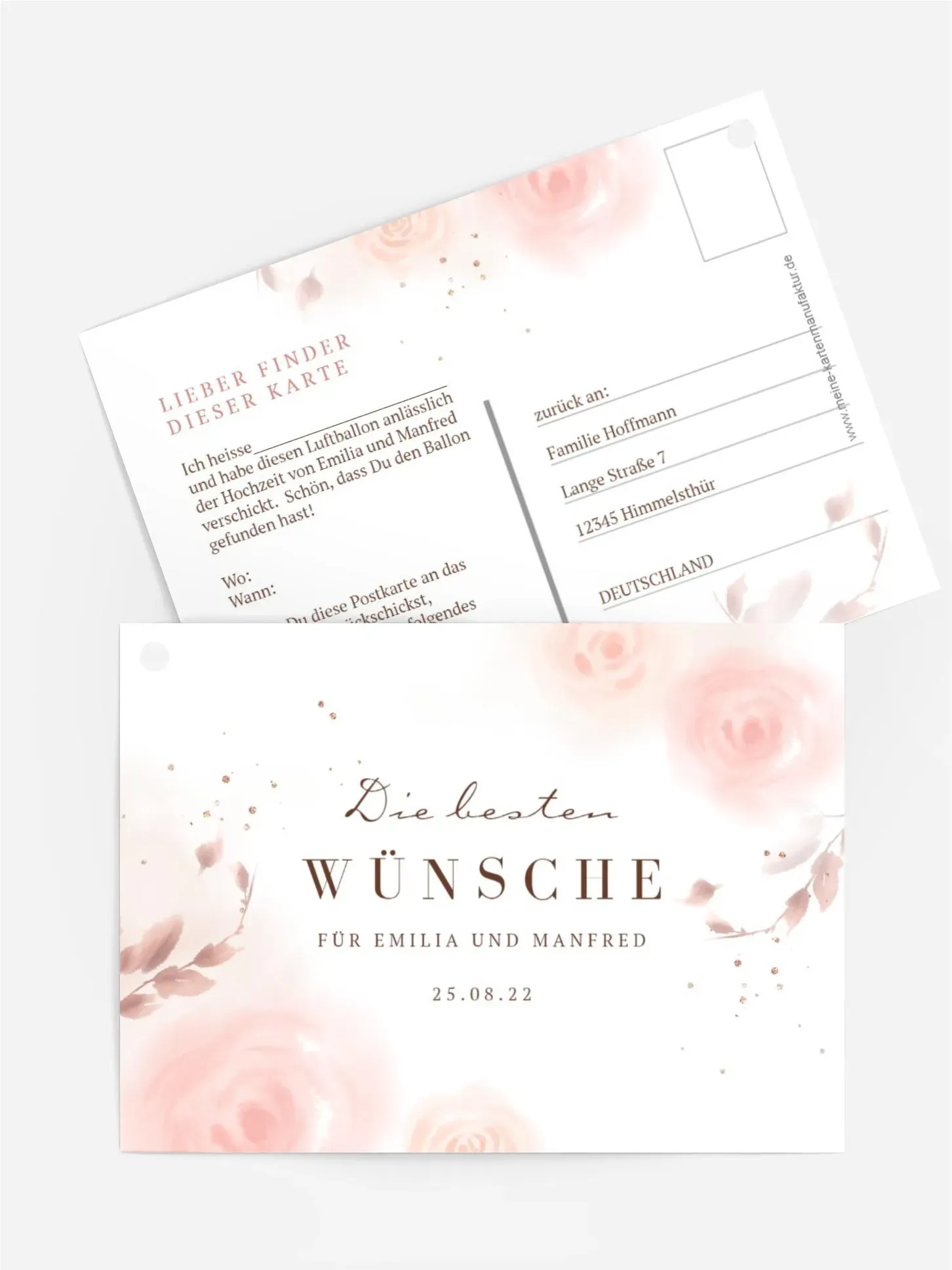 Ballonflugkarten selbst gestalten mit Spruch und Fotos im Onlinedesigner bei Meine-Kartenmanufaktur.de
