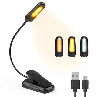Diboniur Leselampe Buch Klemme, Leselampe Bett mit 9 LEDs, 3 Farbtemperatur Modi Dimmbare Helligkeit, Lange Laufzeit, USB C Wiederaufladbare Klemmlampe für Nachtlesen ins Bett