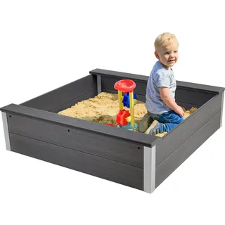Dobar dobar® Sandkasten aus witterungsbeständigem WPC - Sandkiste zum Spielen für den Garten - 115 x 115 x 30 cm - Anthrazit
