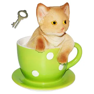 alles-meine.de GmbH Spardose - süße Katze in Einer Tasse - mit Schlüssel/stabile Sparbüchse - aus Kunstharz - Kätzchen - Rassekatze/Hauskatze - Sparschwein - lustig witzi..