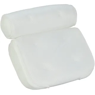 Relaxdays 10044164 Bade- & Nacken, HxBxT: 9 x 38 x 36 cm, 6 Saugnäpfe für Halt, weiß