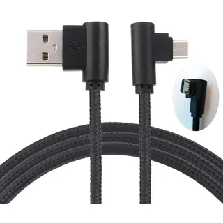 LoongGate langer rechter Winkel Micro-USB-Kabel, Nylon geflochtene 90 Grad USB A bis Micro B-Aufladung & Data-Sync-Kabel für alle Micro-USB-Geräte-2 Meter (6,5 ft)-schwarz