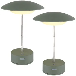 GLOBO Tischleuchte Tischlampe Touchdimmer Akku höhenverstellbar Nachttischlampe grün led, 1W warmweiß, DxH 18x26 cm, 2er Set