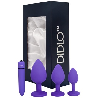 Anal Plug Set mit Vibrator - DIDLO Analplug 4er Set Lila I Lila Buttplug mit Diamant in S, M, L I Sexspielzeug Set für Männer und Frauen I Silikon Analplugs klein und groß I Sex Toy zur Anal Dehnung