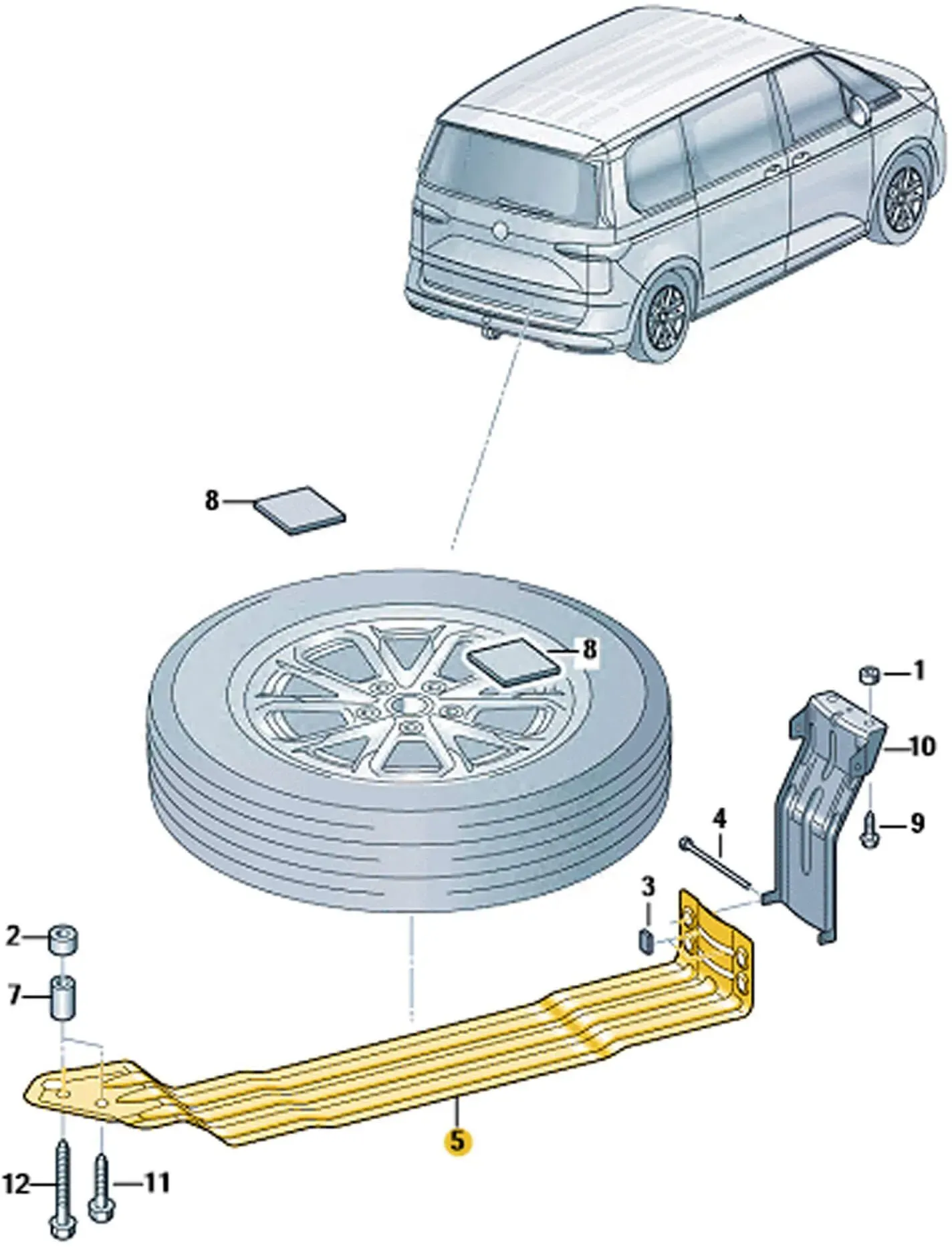 Volkwagen T7 Multivan Spannbügel Reserveradhalterung Notrad 7T0801903A