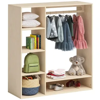 bellabino Kindergarderobe mit Ablage Tea unbehandelt, Montessori Kleiderständer Kinder, Garderobe Kinder, Kinderregal Kiefer Natur unbehandelt aus Birke, Maße 114x40x105 cm