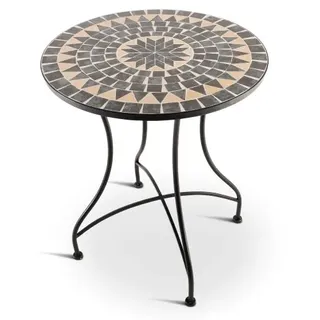 Mosaiktisch 60 cm Ø, mediterraner Garten- & Terrassentisch, 71 cm hoch, Dunkelblau-Beige, Raburg Mayla