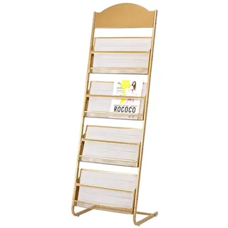 HANSHAN Magazine Rack, Metall Taschen Broschüre Literatur Catelog Halter Rack-Messestand Display 3 Farbe 18 × 14 × 56 Zoll (Color : Gold)