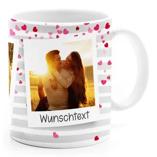 SpecialMe® Tasse mit Foto und Wunschtext Foto-Geschenk Fototasse personalisiert 3 eigene Bilder im Fotorahmen mit Herz Variante 2 weiß standard
