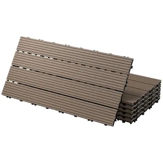 ECD Germany Terrassendielen WPC Bodenplatte Terrassenfliesen Fliesen mit Drainage und Klicksystem, BxL: je 30x60 cm, 22 mm Stärke, Bodenbelag 2m2/12 Stück Dunkelbraun rutschfest Balkonfliesen braun