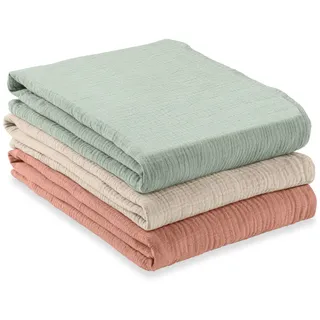 hauck Cuddle N Clean Musselintuch 3er-Pack, Sage/Beige/Cork
