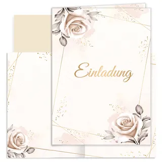 10x Einladungskarten Beige Aquarell mit Umschlägen Klappkarten Einladung Party Geburtstag Umschläge elegant Hochzeit Jubileum 20 30 40 50 60 70 80 Blätter Vintage (Klappkarten MIT Umschlägen)
