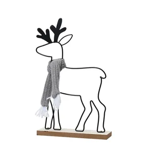 Kaemingk Dekofigur Hirsch mit Schal 29cm Metall - Deko Aufsteller für die Weihnachts- und Winterzeit - Dekohirsch Weihnachtsfigur - Weihnachtsdeko Metallfigur - Metallhirsch Weihnachten - Schwarz