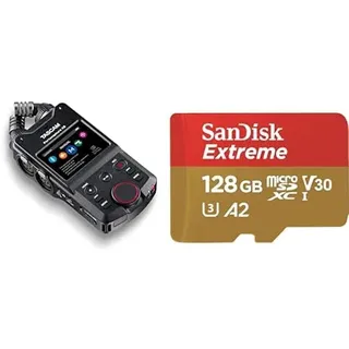 Tascam Portacapture X6 - Hochauflösender Handheld-Mehrspurrecorder & SanDisk Extreme microSDXC UHS-I Speicherkarte 128 GB