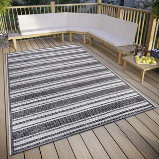 HANSE HOME Temu In- und Outdoor, Wetterfest – Modernes Streifen Muster, Wasserfest robuster Aussenteppich Flachgewebe für Garten, Balkon, Terrasse, Wohnzimmer – Grau Beige, 115x170cm