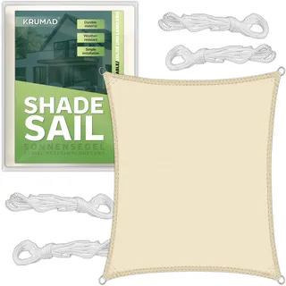 krumad Sonnensegel Rechteckig 3m x 4m, Beige, UV-Schutz, Wasserdicht, Wetterfest, für Garten, Balkon & Terrasse, Atmungsaktives HDPE 160 g/m2, inkl. 4 Befestigungsseile